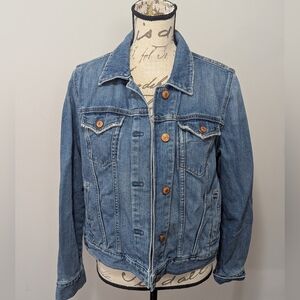 The GAP Jean Jacket Women's Size Large Distressed Boyfriend